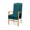 HIGH CHAIR: The high seat hardwood chair is often spotted in homes and residential locations where care for elderly needs carefully chosen living room furniture. Deepdale wooden armchair is suited for all types of clinical settings ⁣